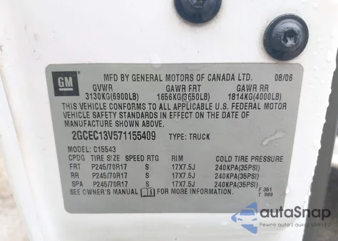 2007 Chevrolet Silverado 1500 Classic Ls из США, поврежденный, VIN 2GCEC13V571155409